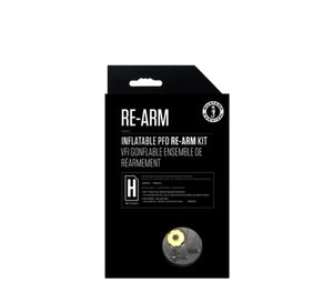 Black packaging of RE-ARM inflatable PFD re-arm kit on a white background