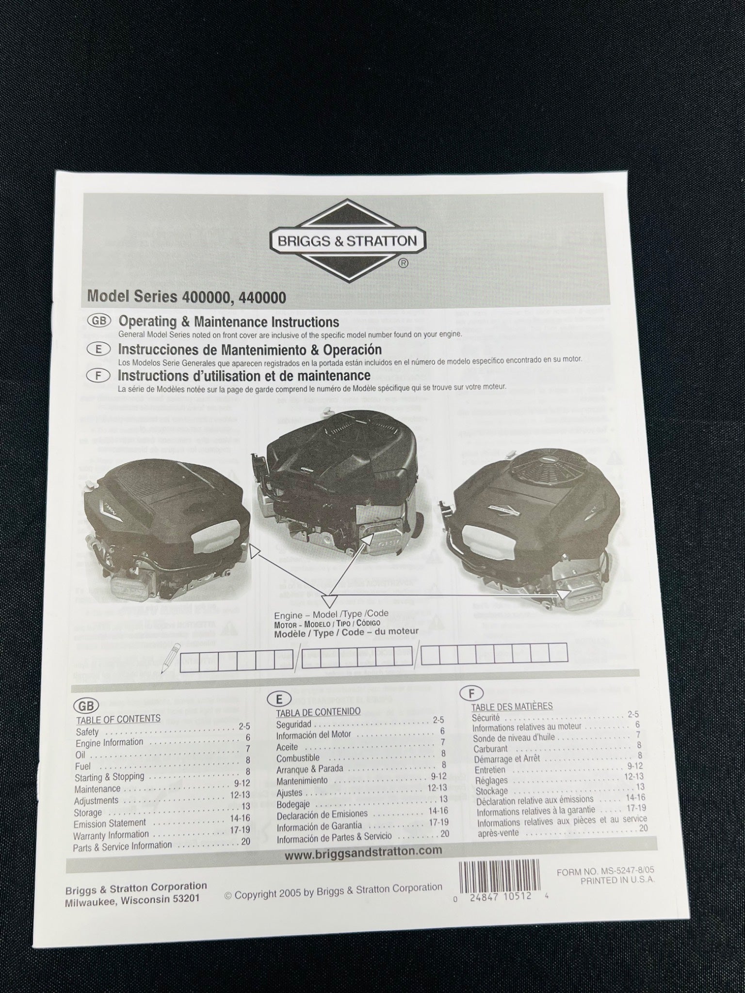 Briggs & Stratton Manual Series 400000, 440000