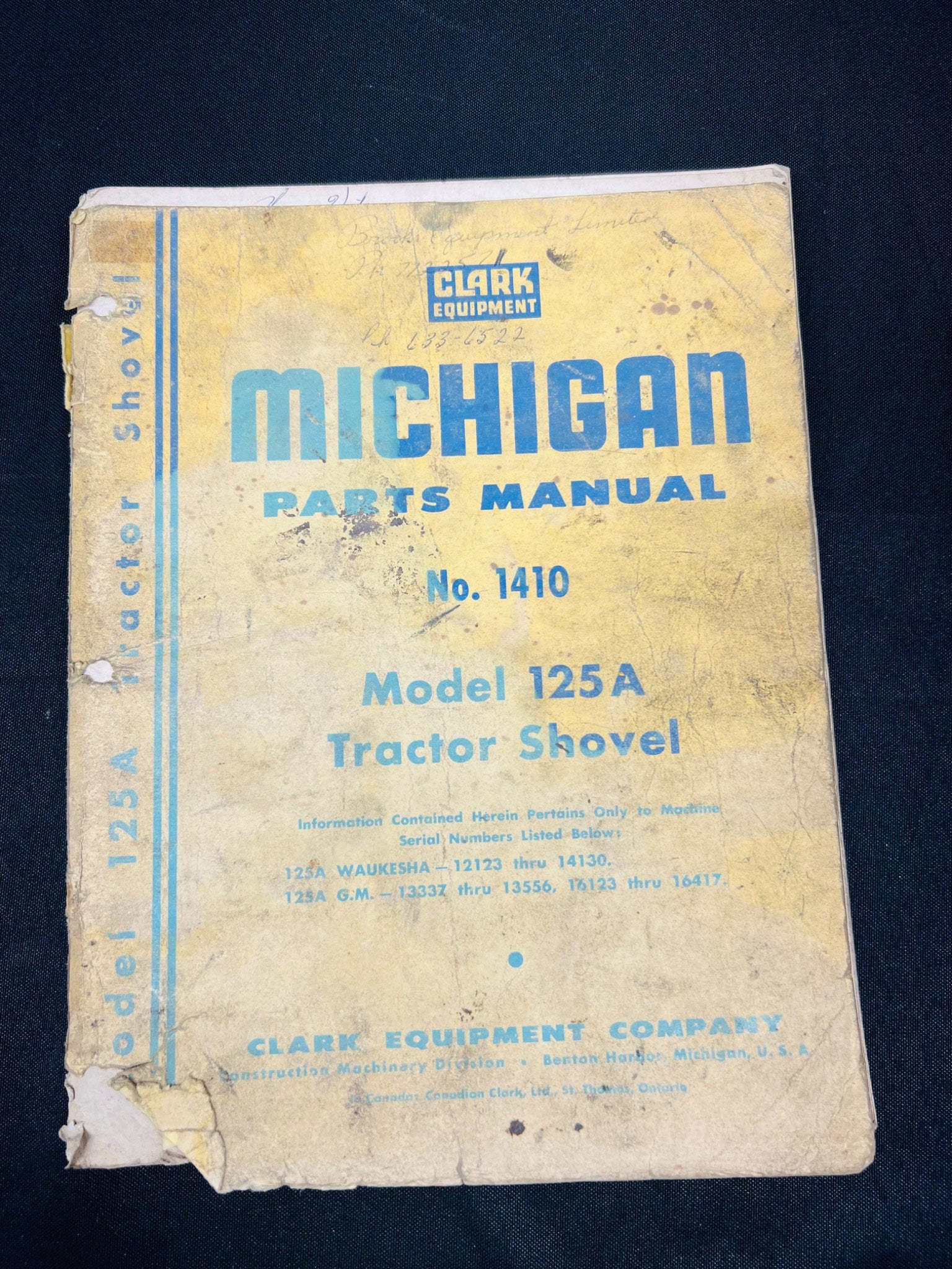Clark Equipment Model 125A Parts Manual
