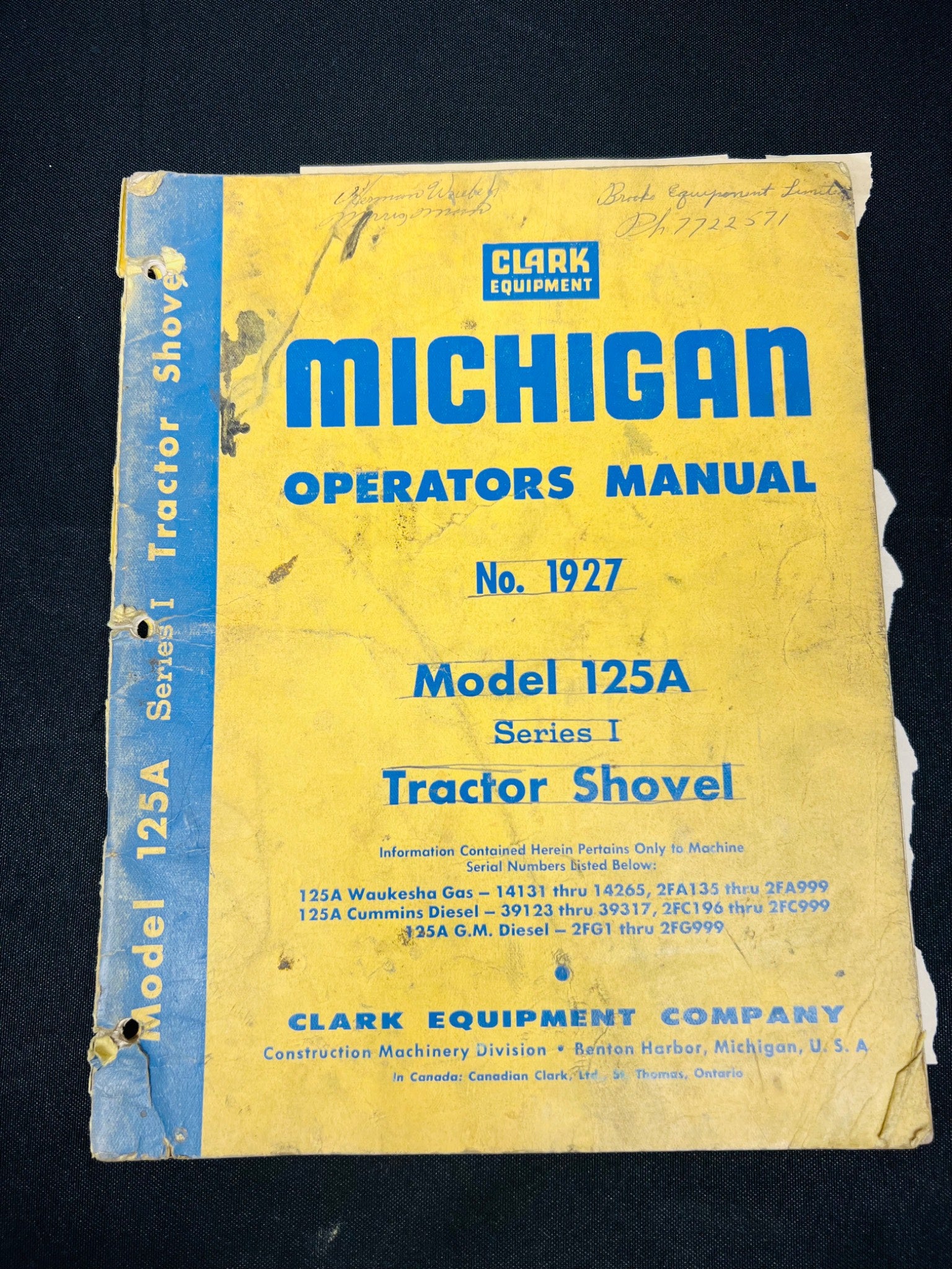 Michigan Model 125A Tractor Shovel Manual
