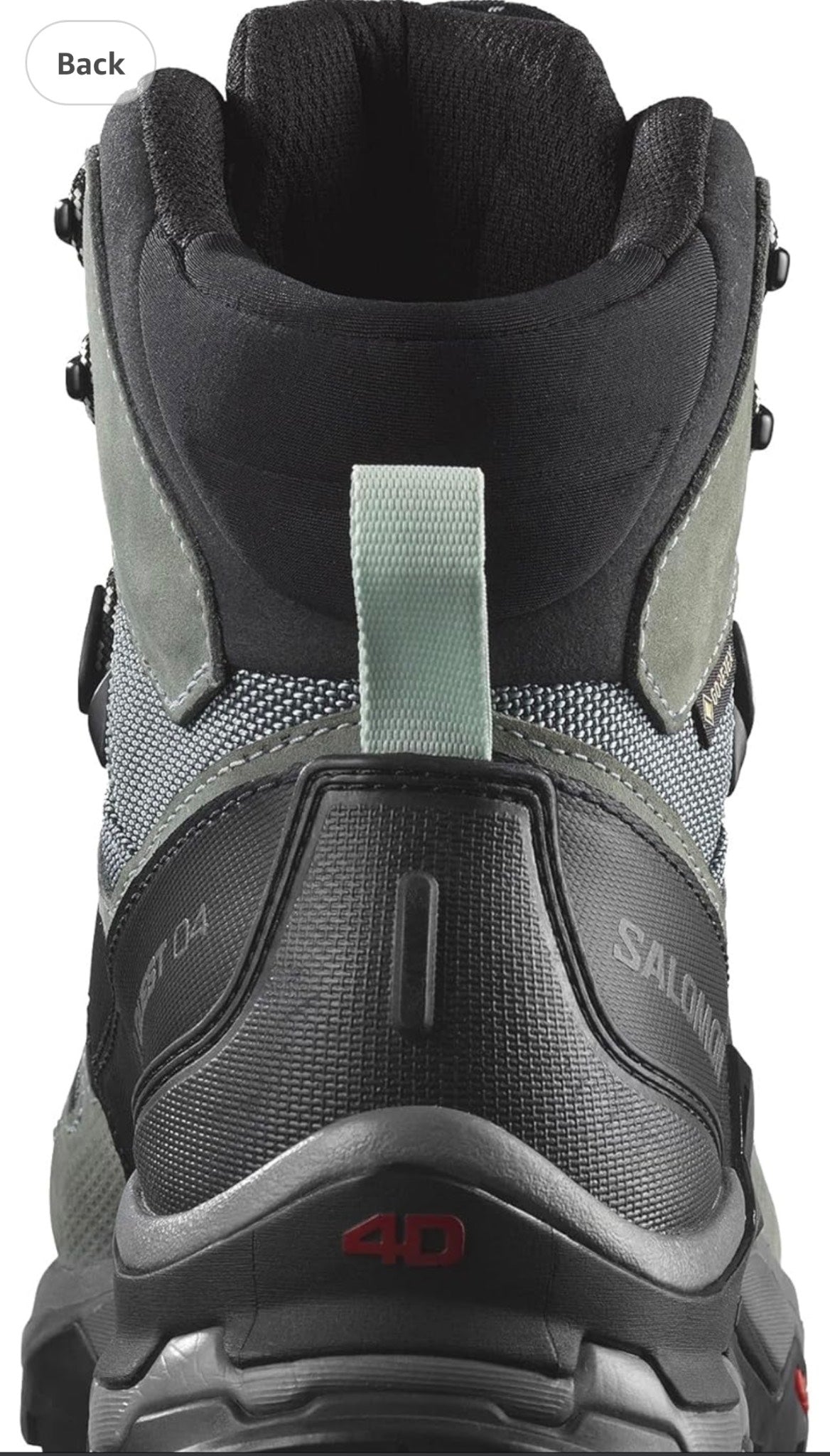 Close-up of a gray hiking boot with visible brand logo on a white background