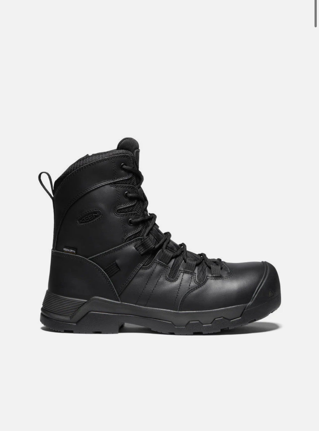 Black high-top boot on a white background