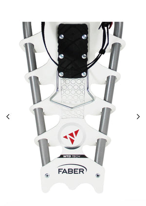 Faber snowshoe on a white background with a browser tab showing fabersnowshoes.com.