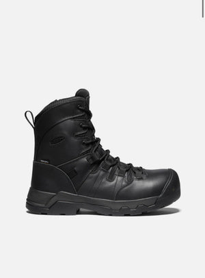 Black high-top boot on a white background