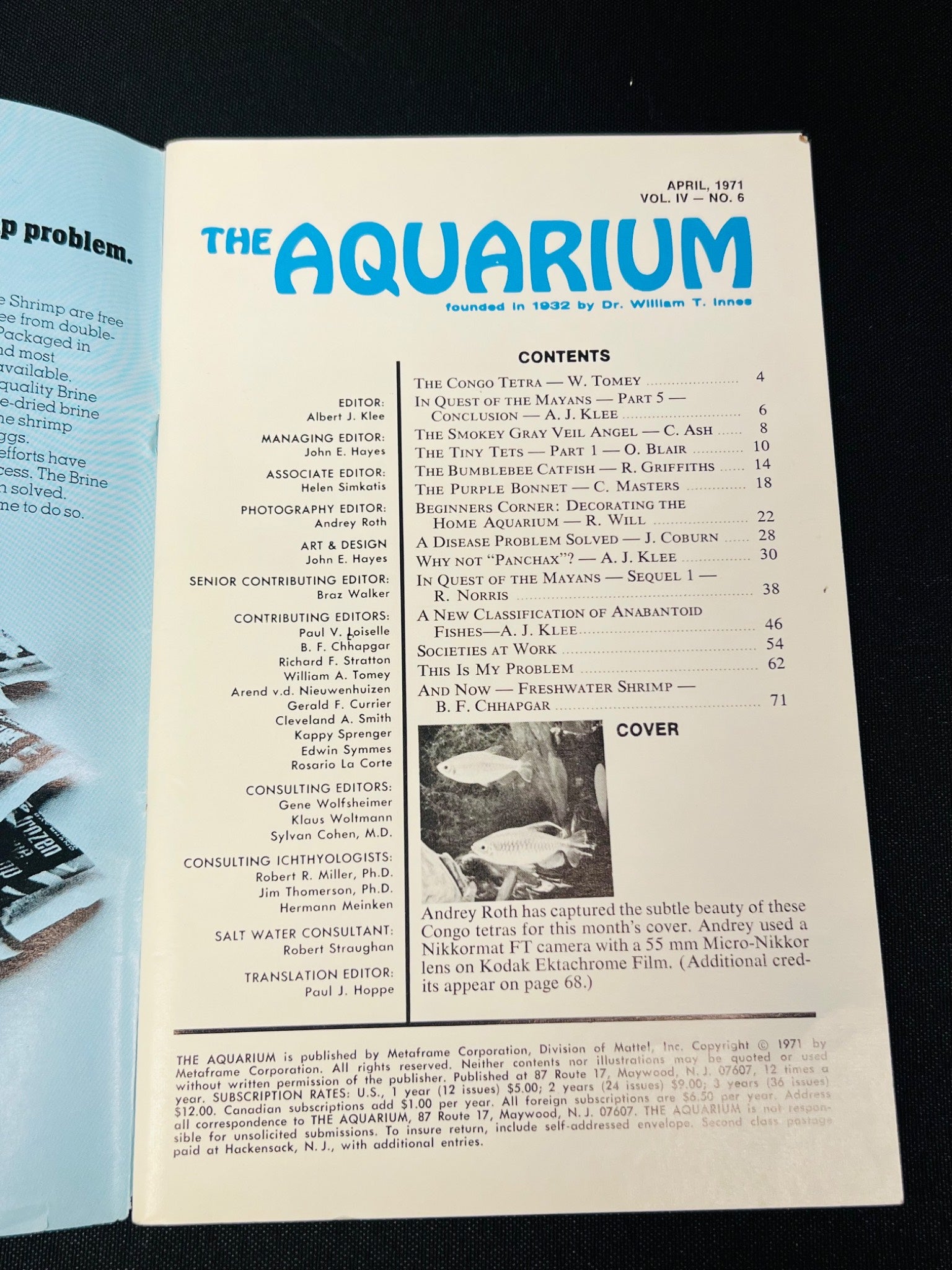 The Aquarium Magazine, April 1971 Issue