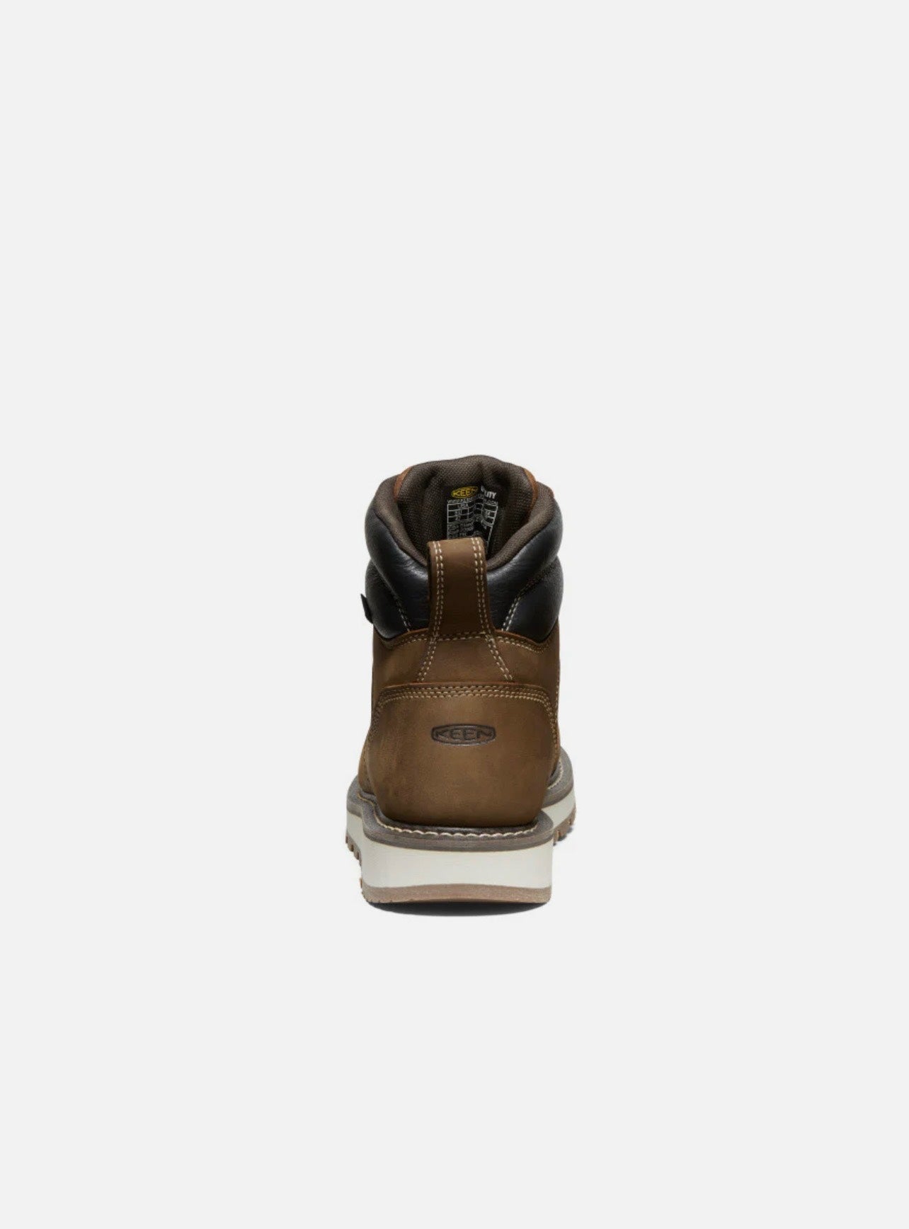 Brown leather boot with black lining on a white background