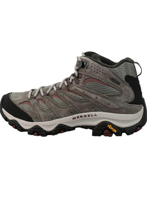 Gray hiking boot with black accents on a white background