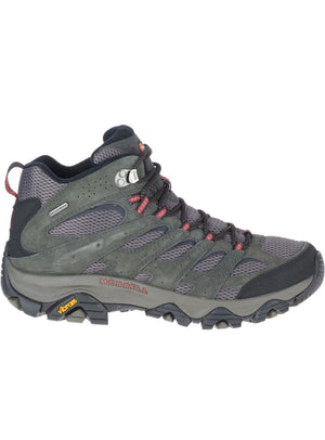 Gray hiking boot with red accents on a white background