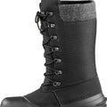 Black winter boot with gray lining on a white background