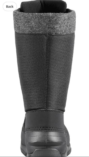 Gray winter boot with black sole on a white background
