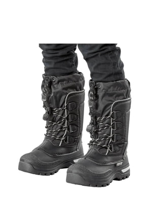 Black winter boots with high laces on a white background