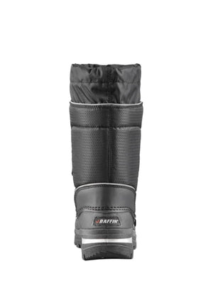 Black winter boot with Baffin branding on a white background