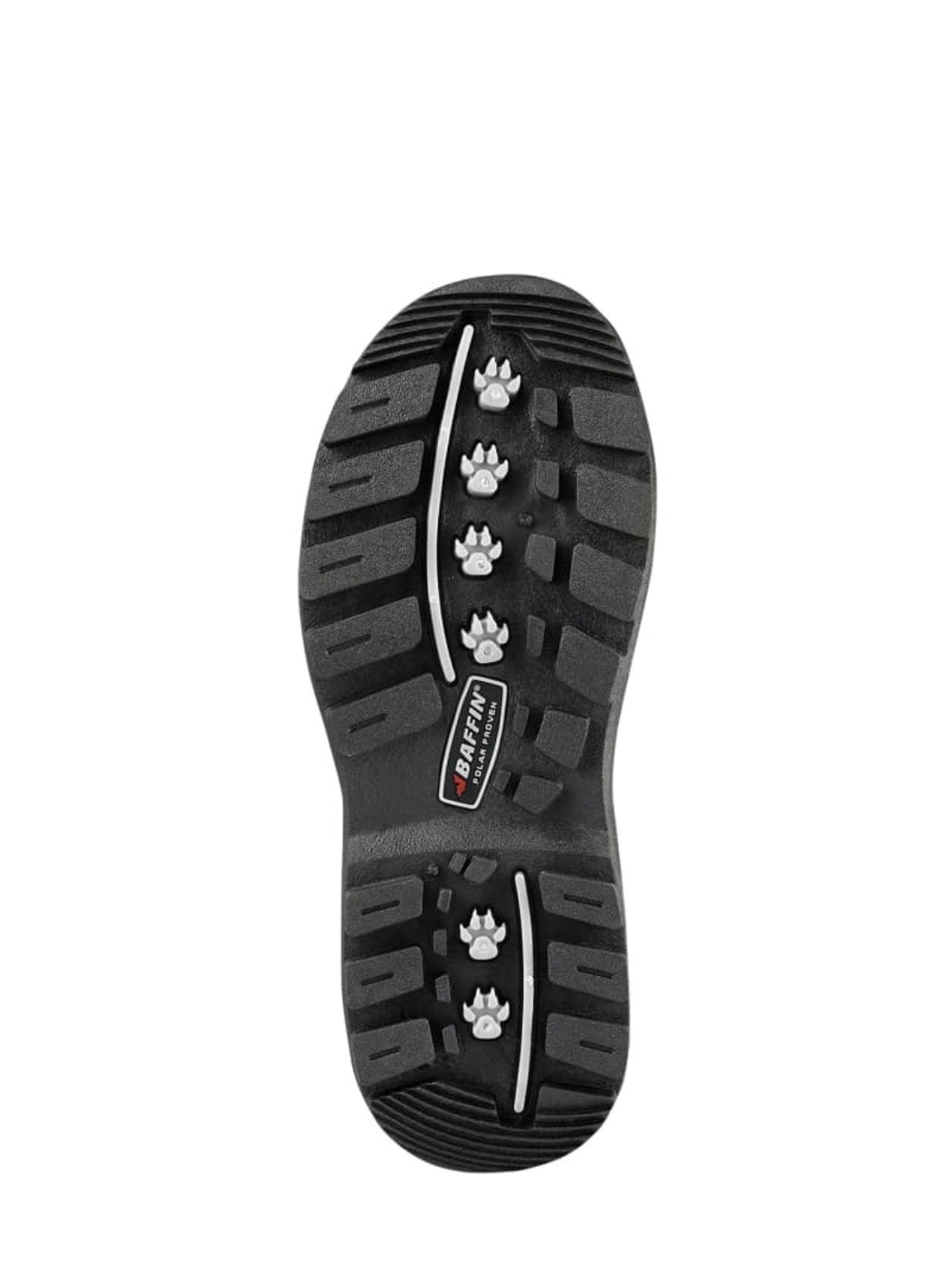 Black sole of a shoe with brand logo on a white background