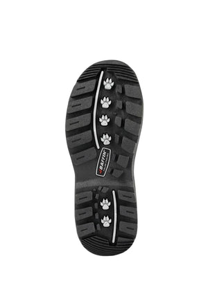 Black sole of a shoe with brand logo on a white background