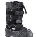 Black winter boot with a drawstring on a white background