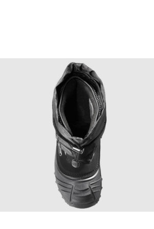 Black boot on a light gray background