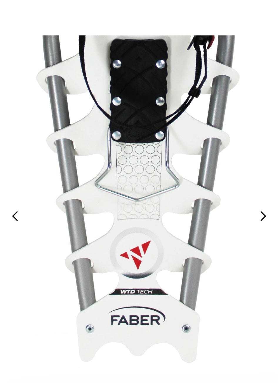 Faber snowshoe on a white background with website URL visible