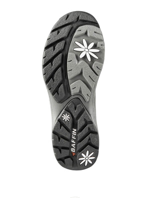 Close-up of a shoe sole with 'Baffin' branding on a white background