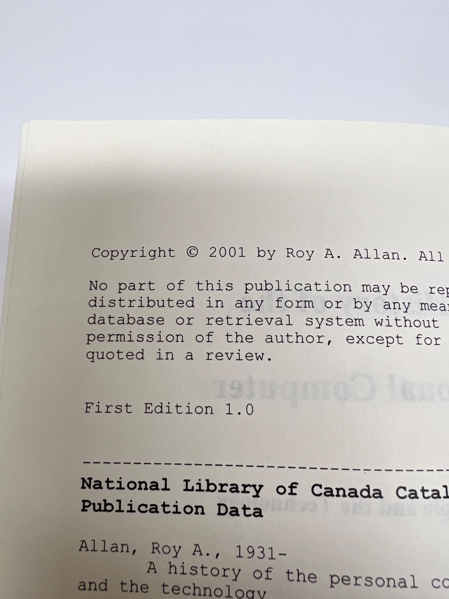 A History of the Personal Computer by Roy A. Allan (2001 First Edition)