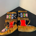 Vintage Indigenous Beaded Moccasins with Fur Trim