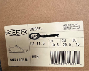 Keen shoe size label on a cardboard background