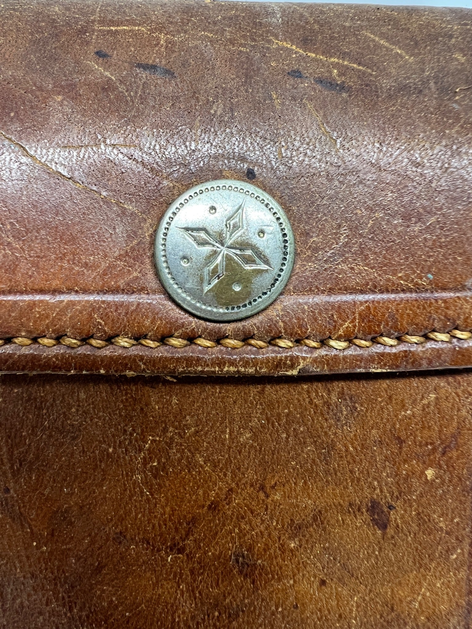 Vintage Brown Leather Camera Case – Star Snap Button – Folding Bellows Pouch