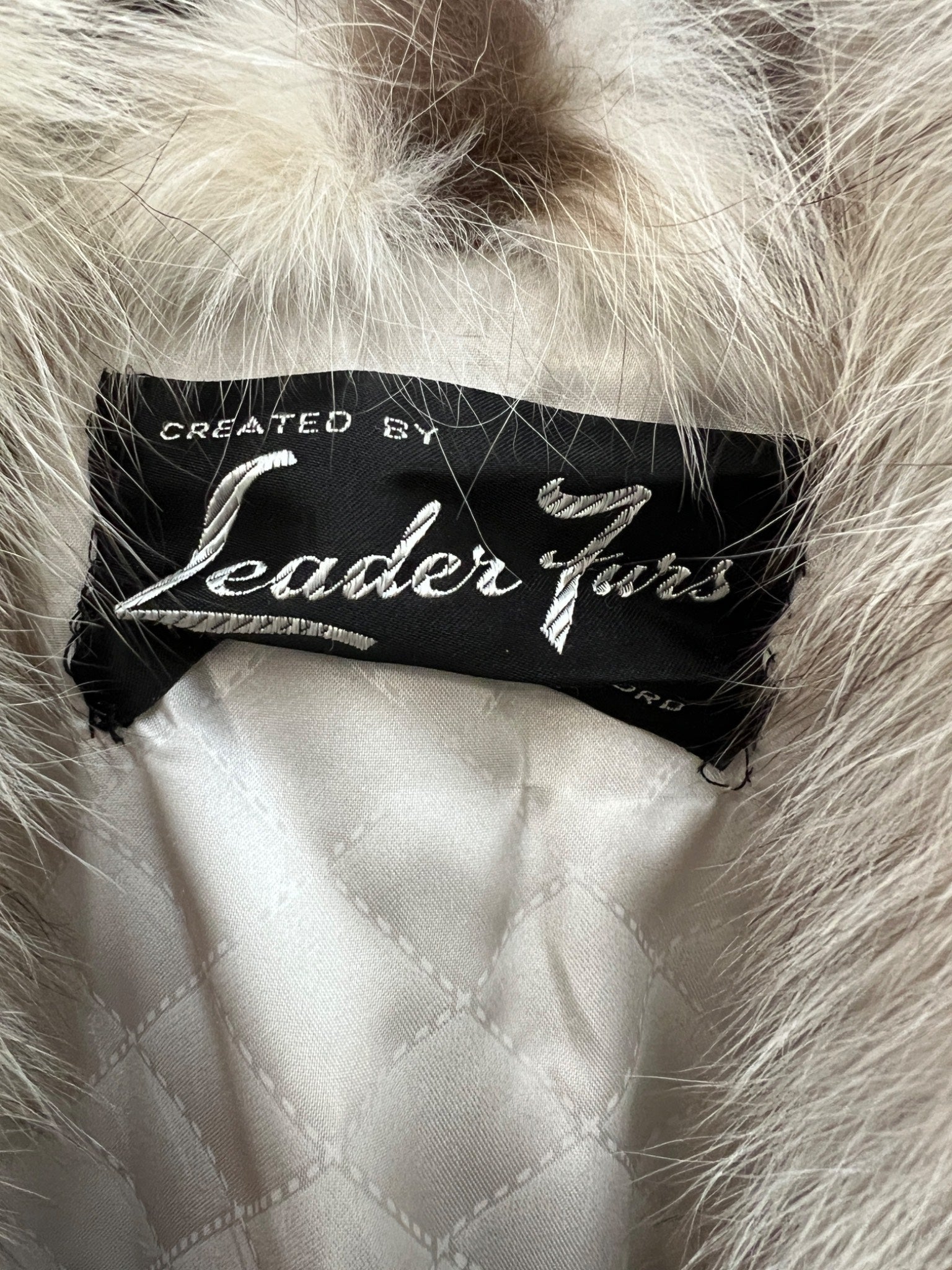 Leader Furs Full-Length Fox Fur Coat Chevron Pattern Vintage 47" Long