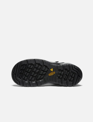 Black shoe sole with a brand logo on a white background