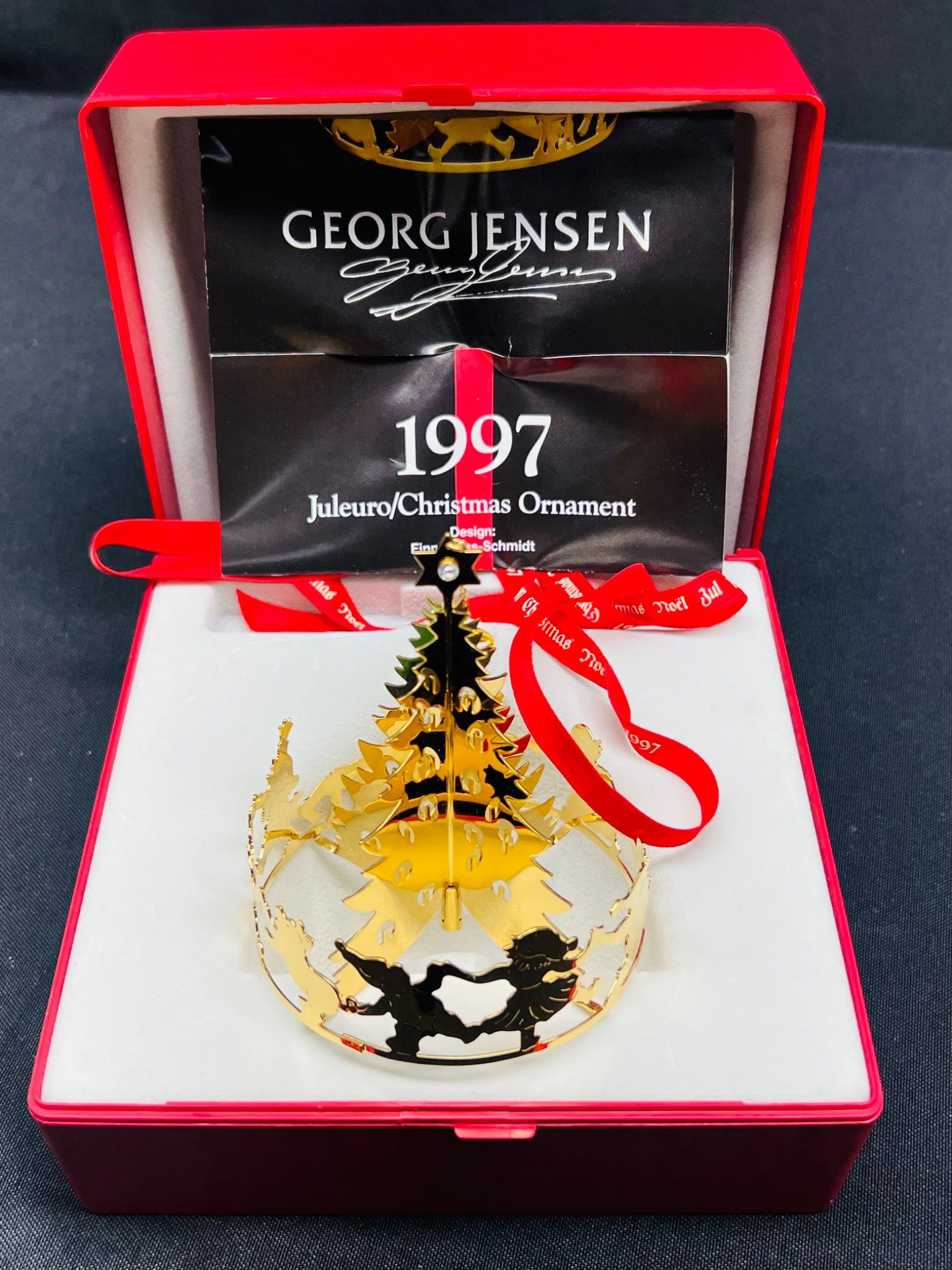 Georg Jensen Christmas ornament from 1997 in a red box with a black interior label.