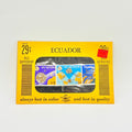 Packaged stamps from Ecuador with a yellow border on a light gray background
