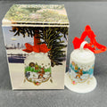 Christmas bell with decorative design and packaging on a gray background