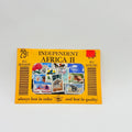 Collection of stamps on a yellow card with 'Independent Africa II' text on a gray background