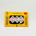 Pack of stamps from Cameroun with a yellow border on a light gray background