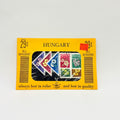 Pack of Hungarian stamps with a yellow border on a light gray background