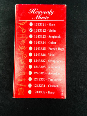 Red box with musical instrument listings on a black background