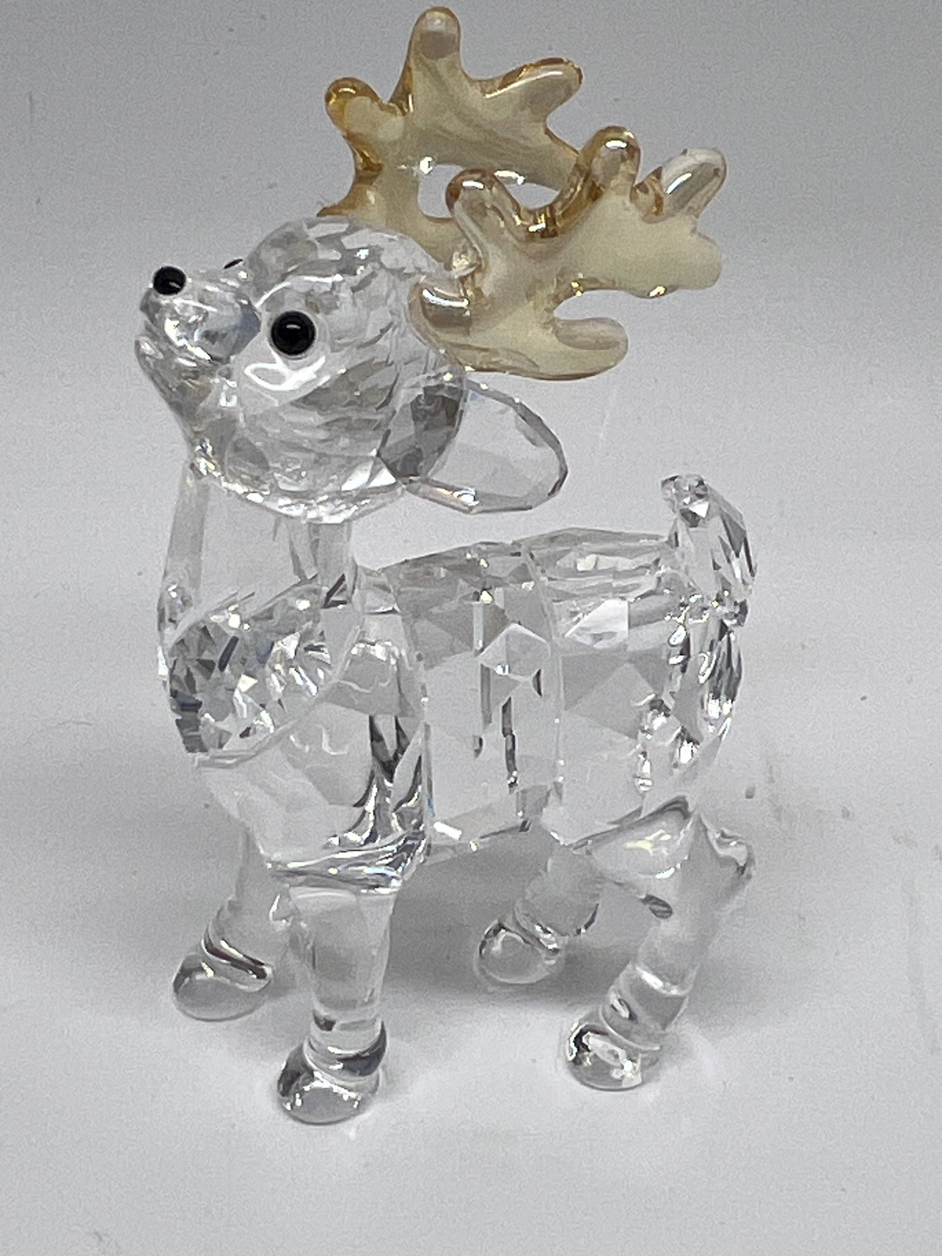 Swarovski Crystal Reindeer Figurine with Gold Antlers (Retired)