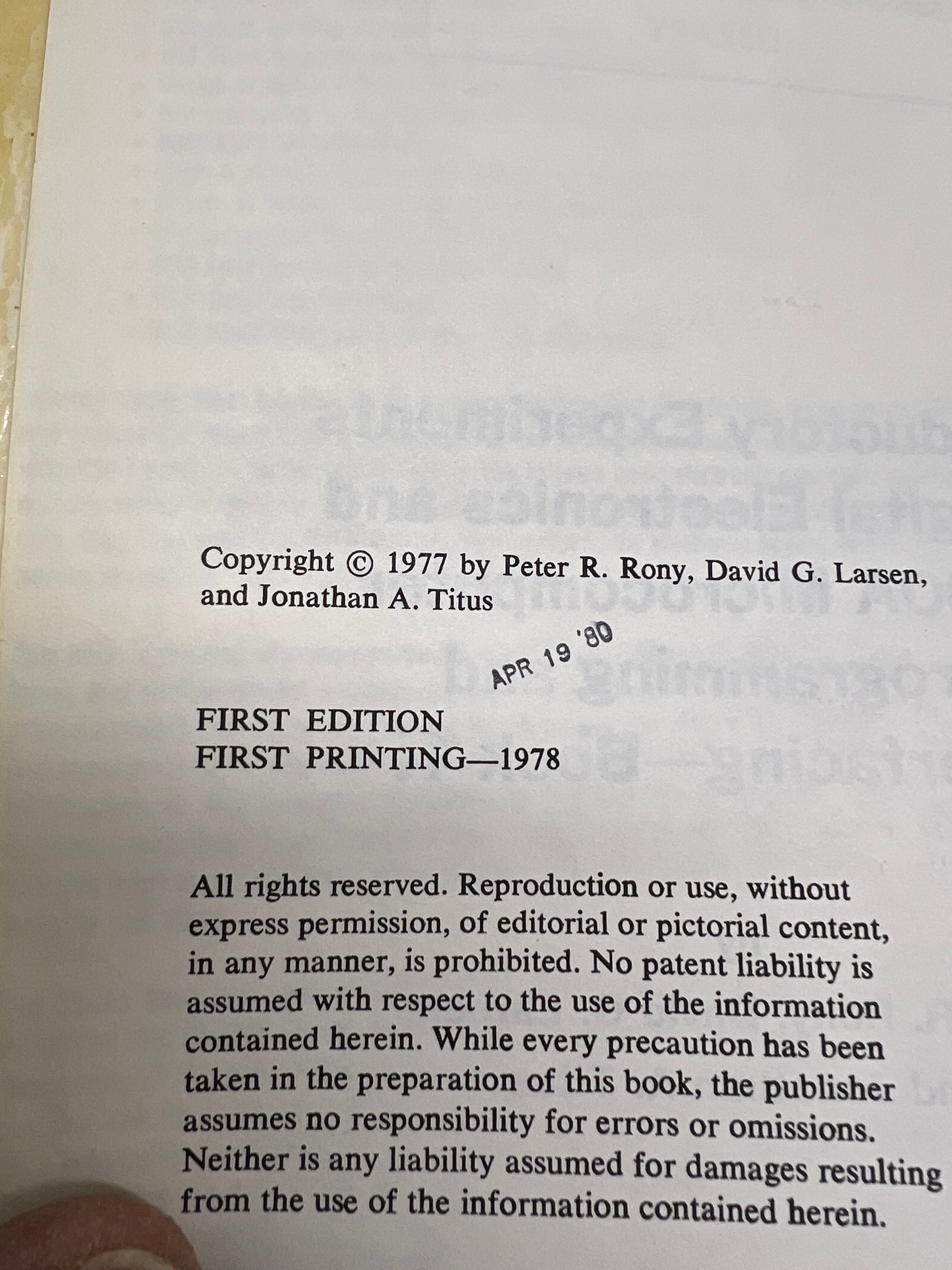 Experiments in Digital Electronics and 8080A  Book 1 1st edition 1st printing