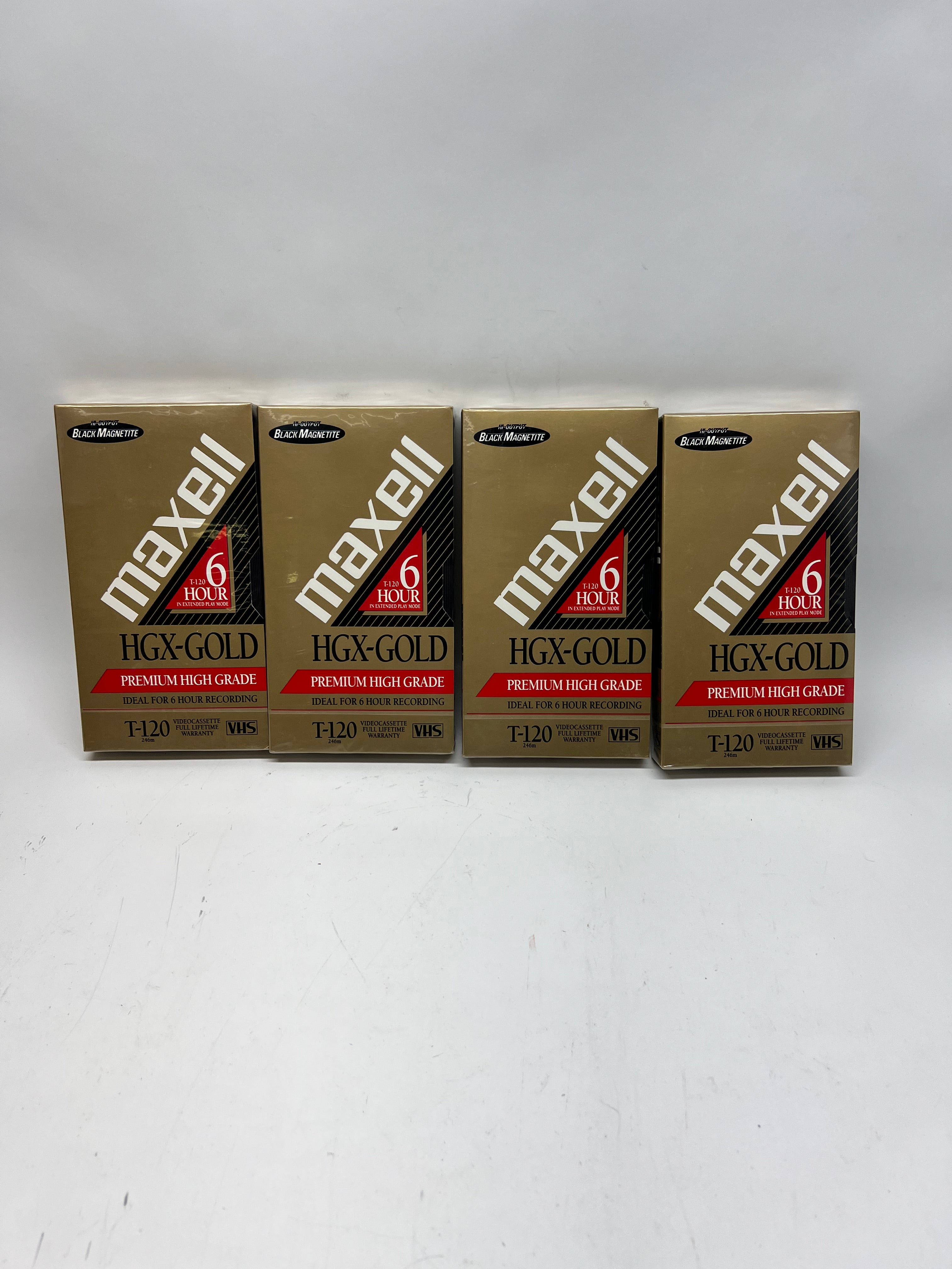 Sealed 4-Pack Maxell HGX-GOLD T-120 VHS Tapes - Premium High Grade