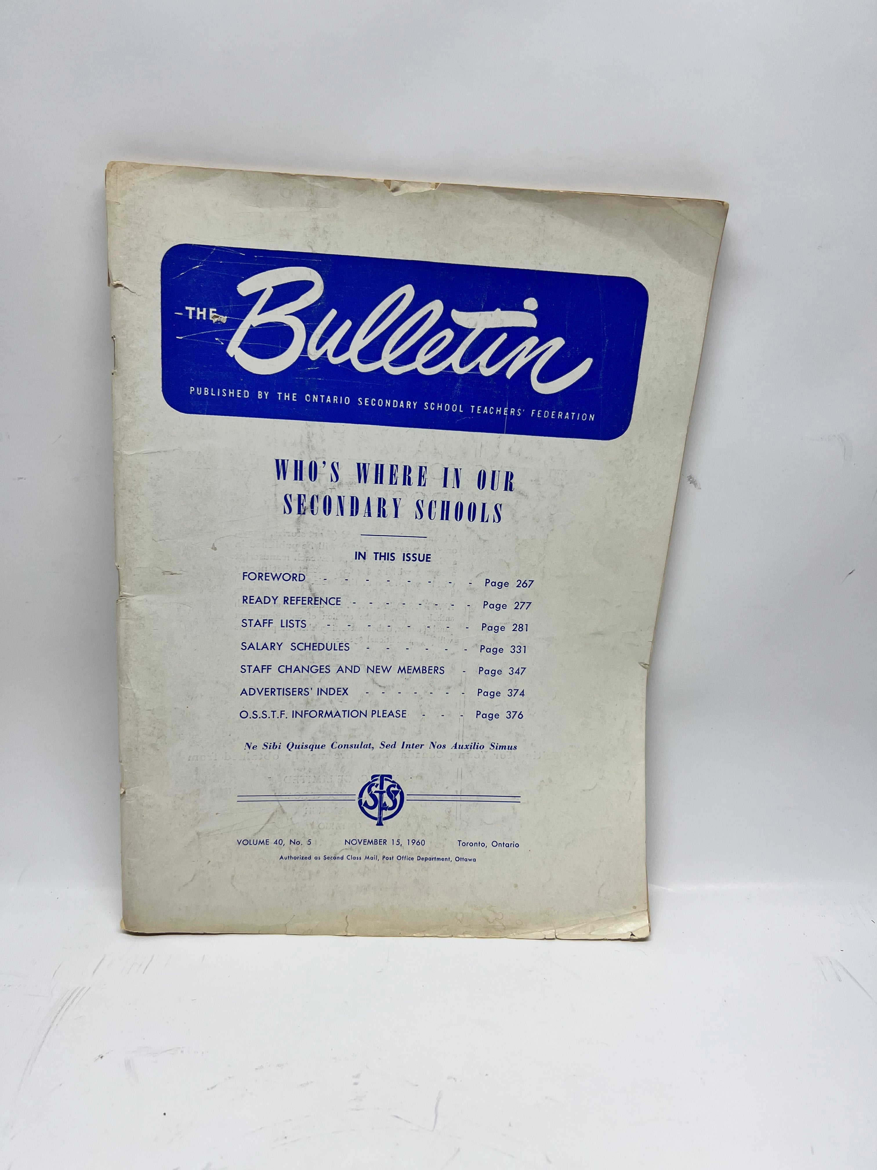 Vintage 1960 OSSTF "The Bulletin" Magazine - Ontario Teachers History