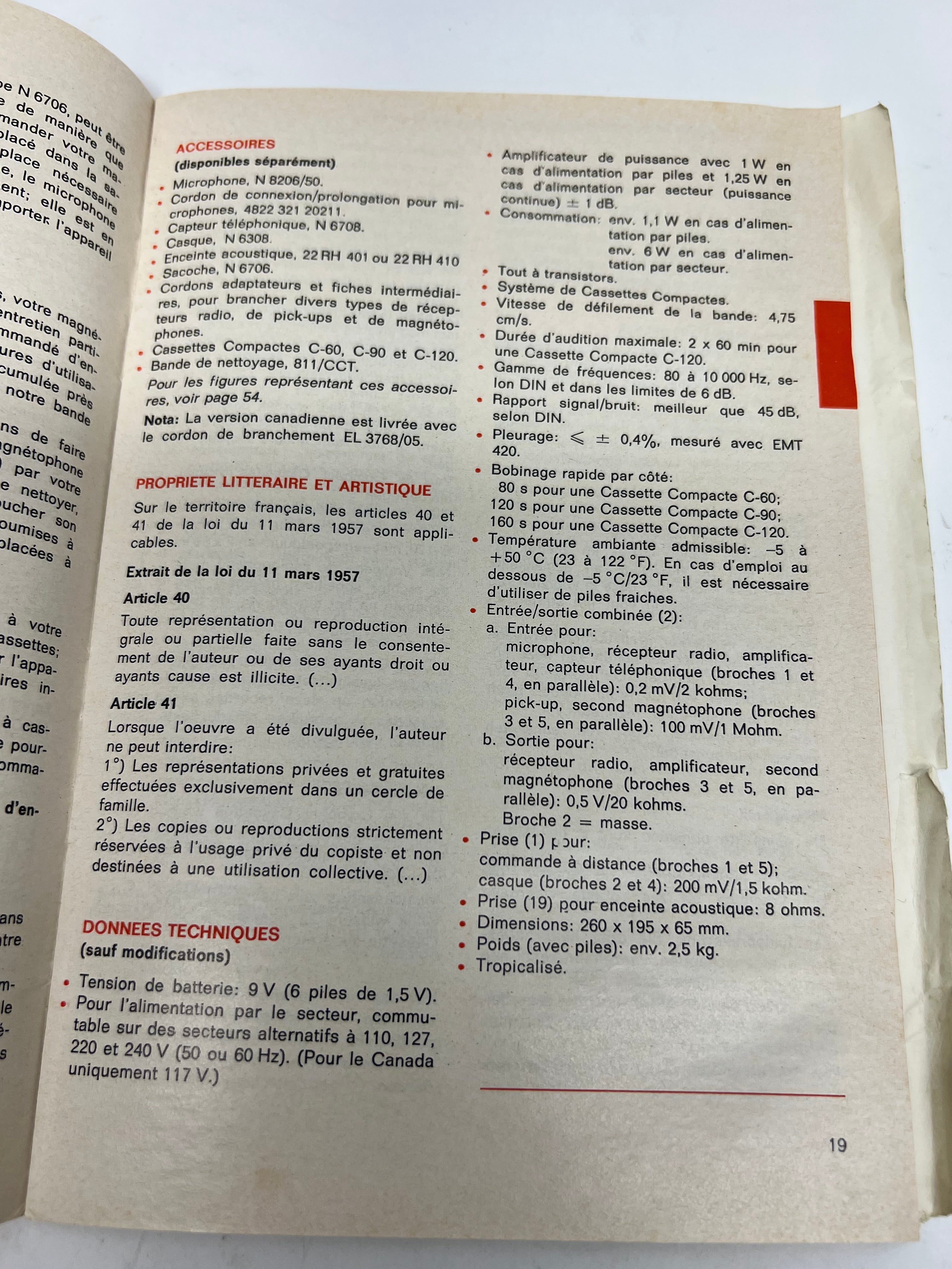 Vintage Philips N2205 Cassette Recorder Original Manual