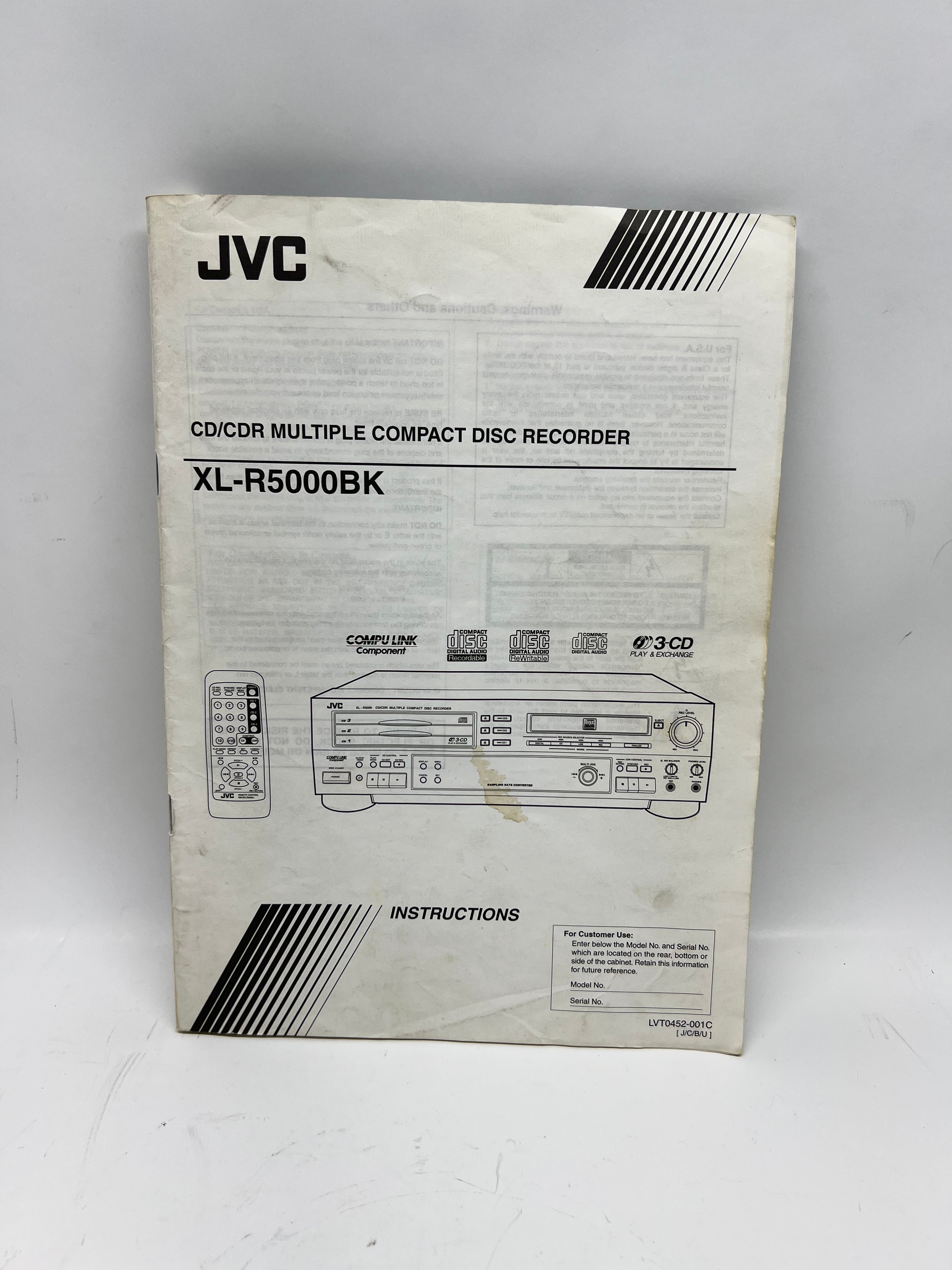 JVC XL-R5000BK CD/CDR Multiple Compact Disc Recorder - Instructions Only