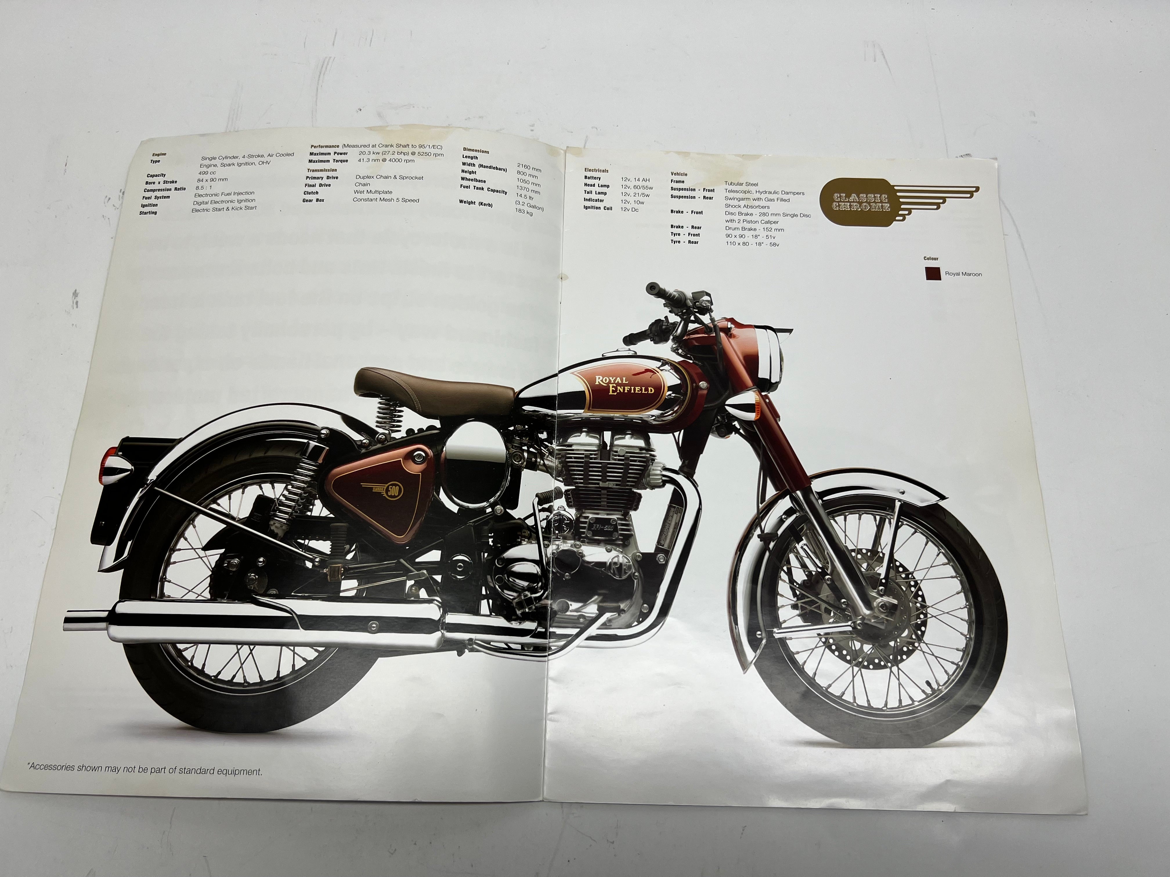 Royal Enfield "Trip" Brochure 500 chrome in Mroon 2011 to 2020
