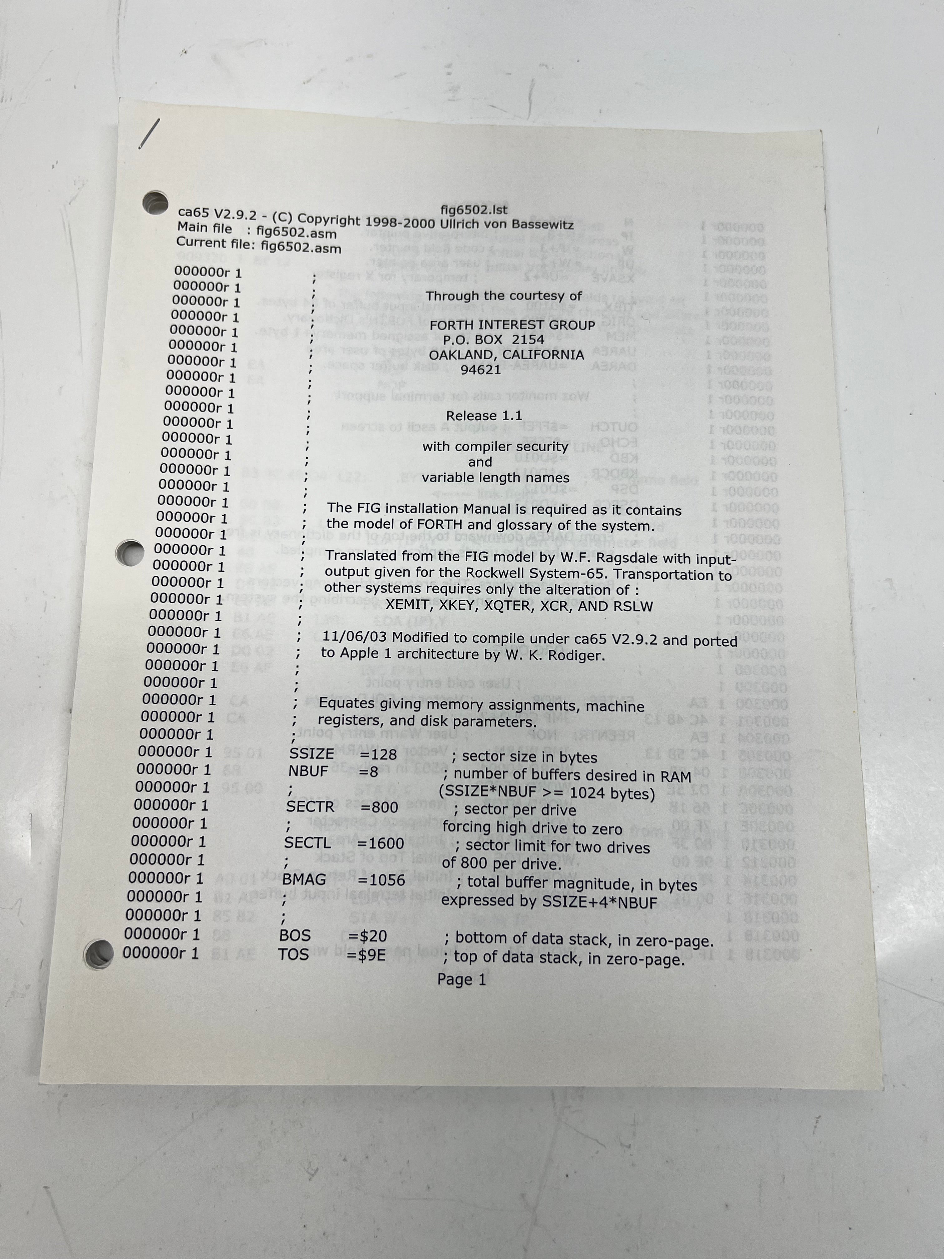 Rare Apple for FORTH Interest Group Source Code Listing - copyright 1998-2000