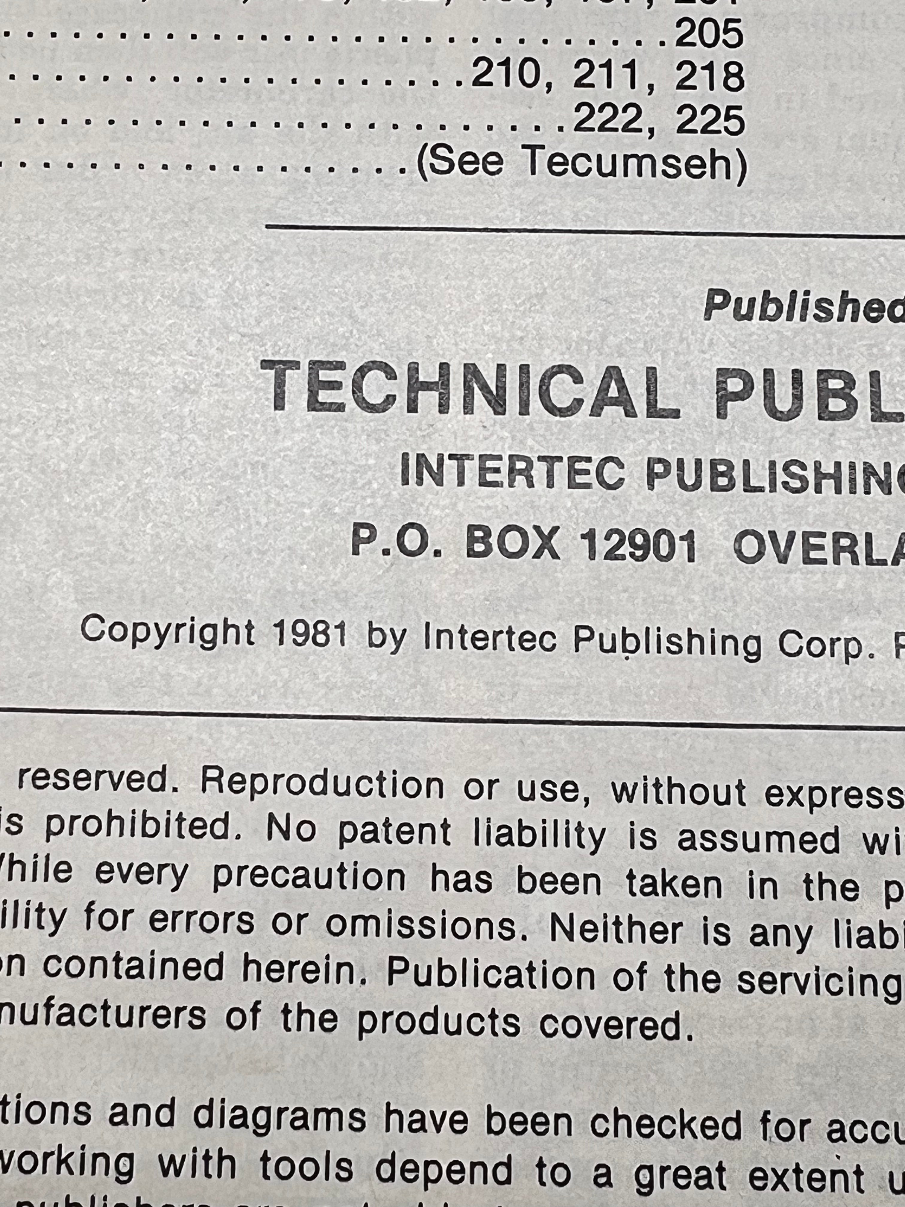 Vintage Small Air Cooled Engines Service Manual - Intertec Publishing