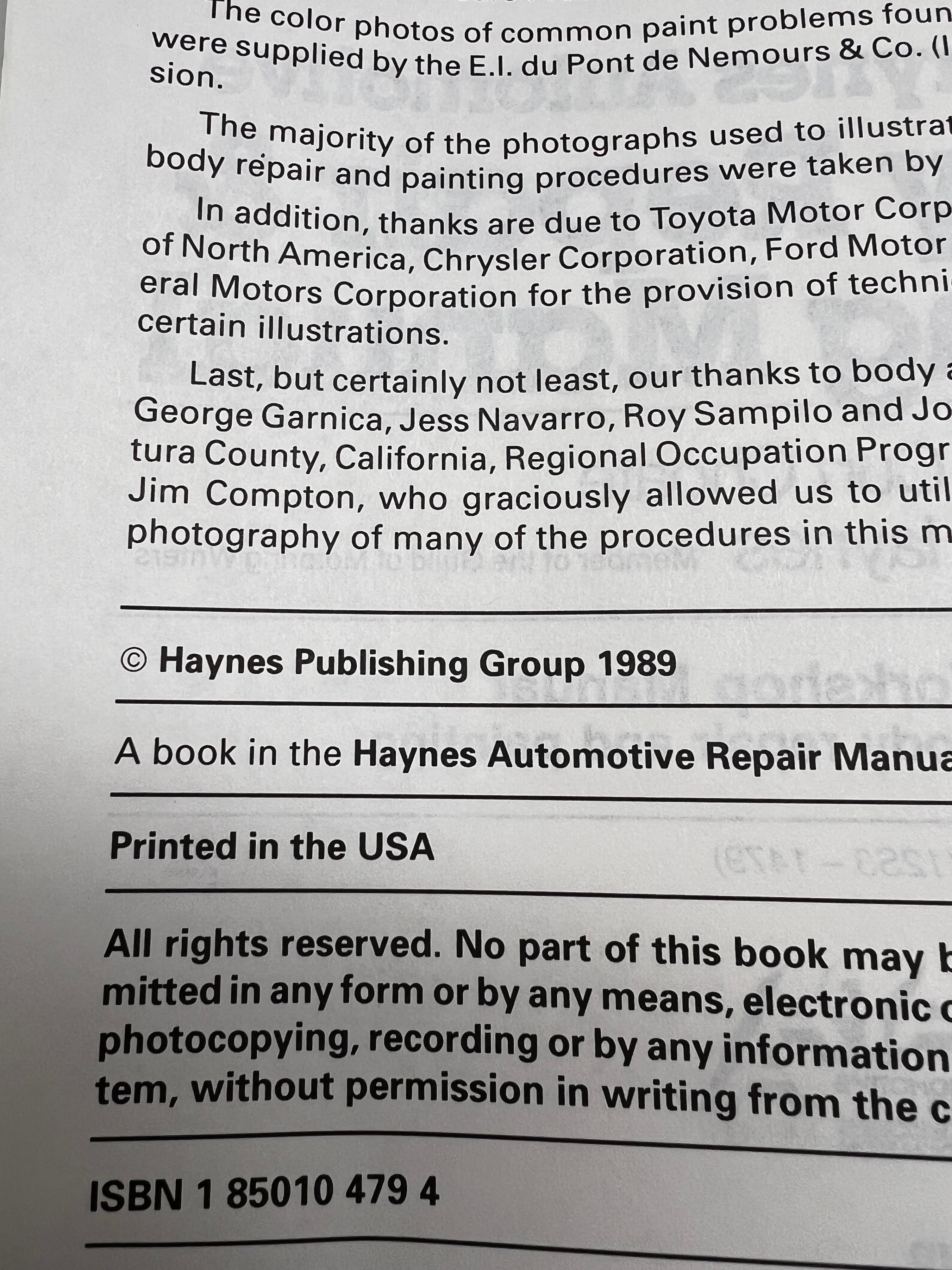 Haynes Automotive Body Repair & Painting Manual - DIY Techbook 1479