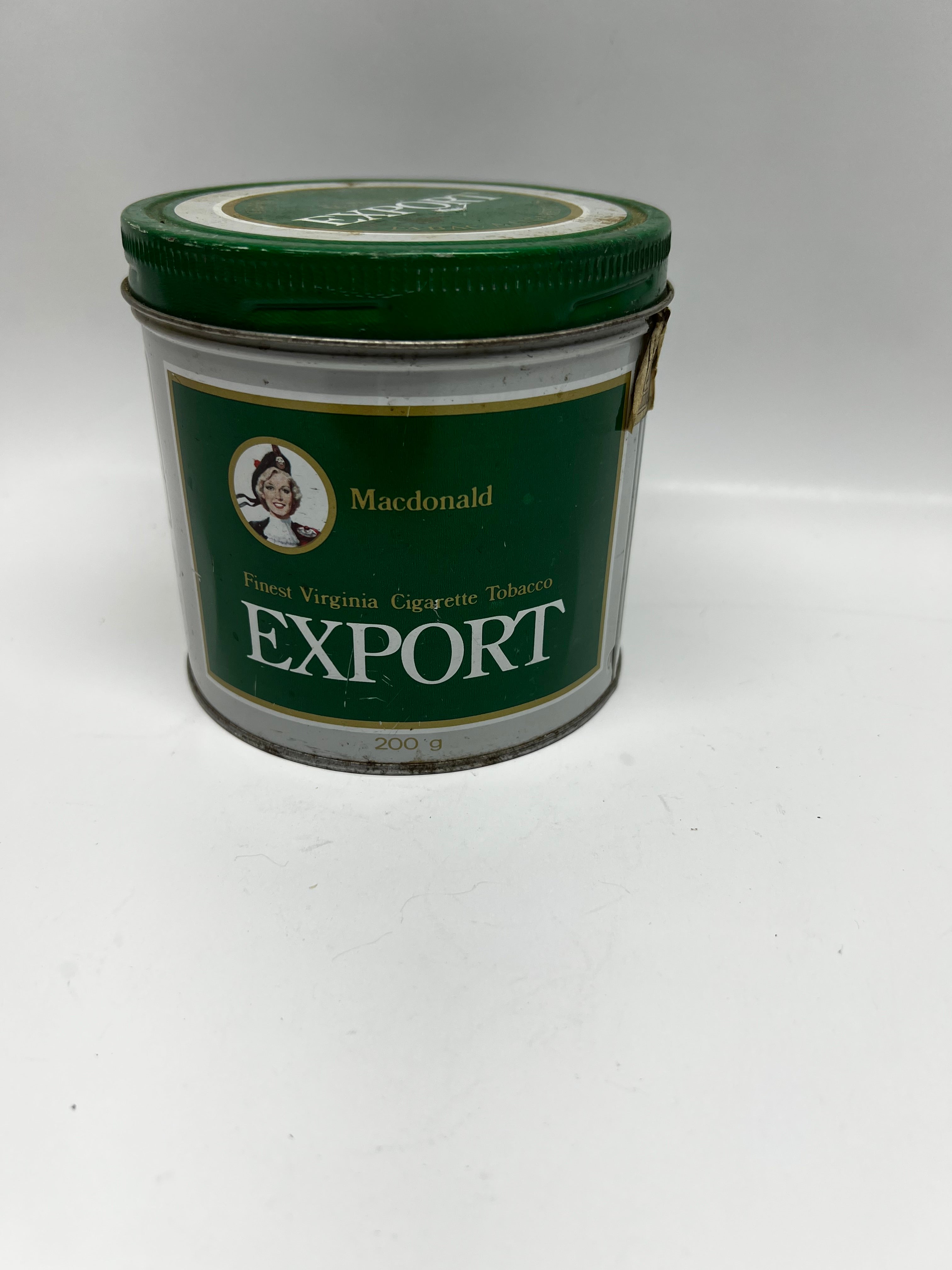 Vintage Macdonald Export Tobacco Tin - 200g Green/White - Canadian Tobacciana