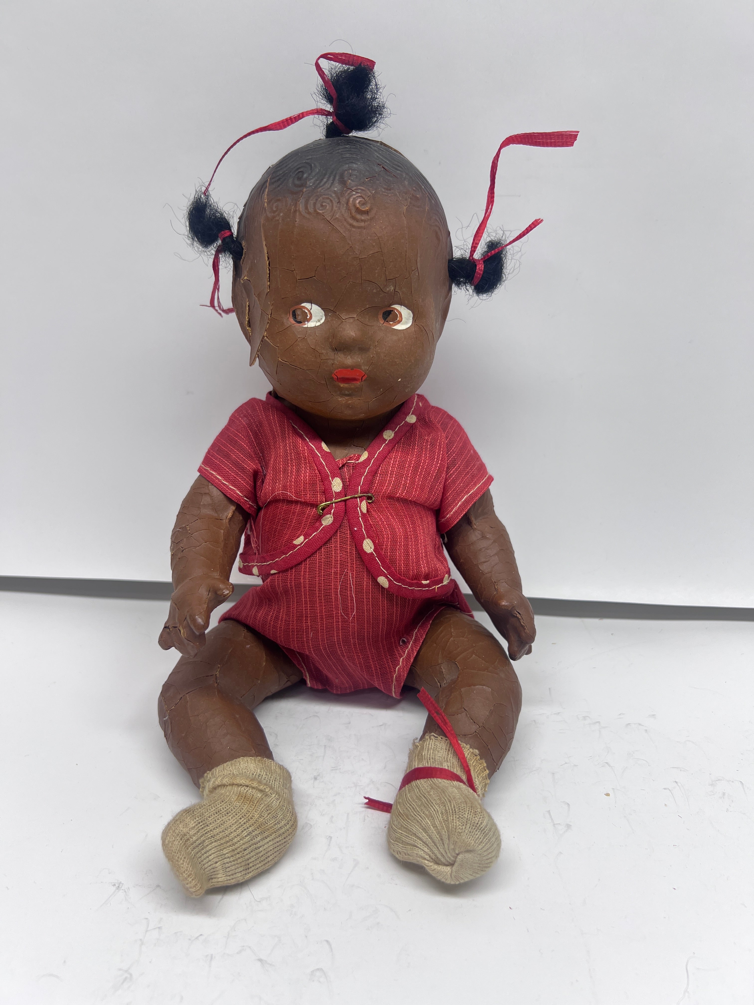 Rare 1930s Topsy Black Composition Doll – 3-Tuft Hair – Restoration Project