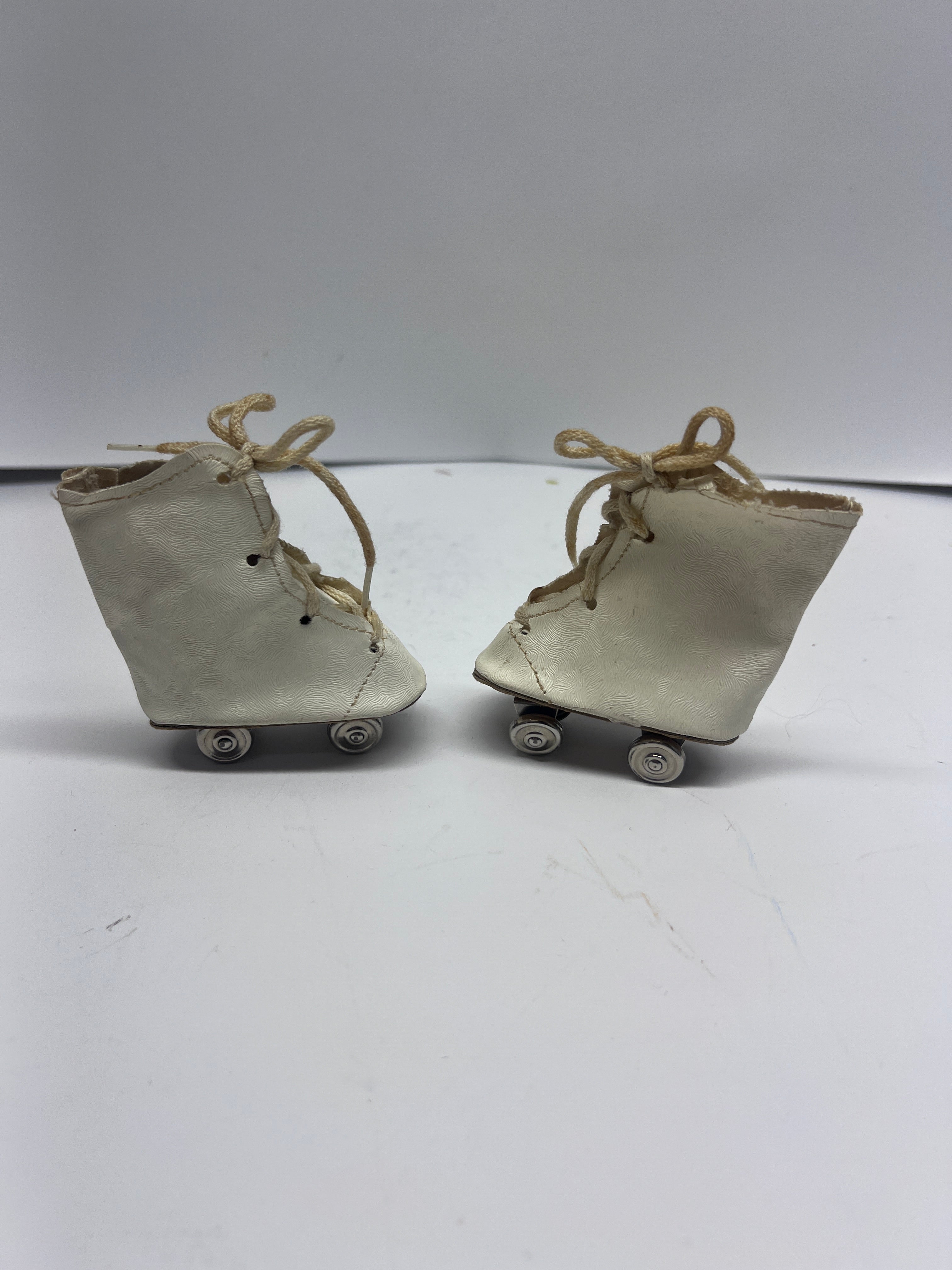 Toddler Doll Roller Skates - White Vinyl High-Top - Metal Wheels - 1950s/60s
