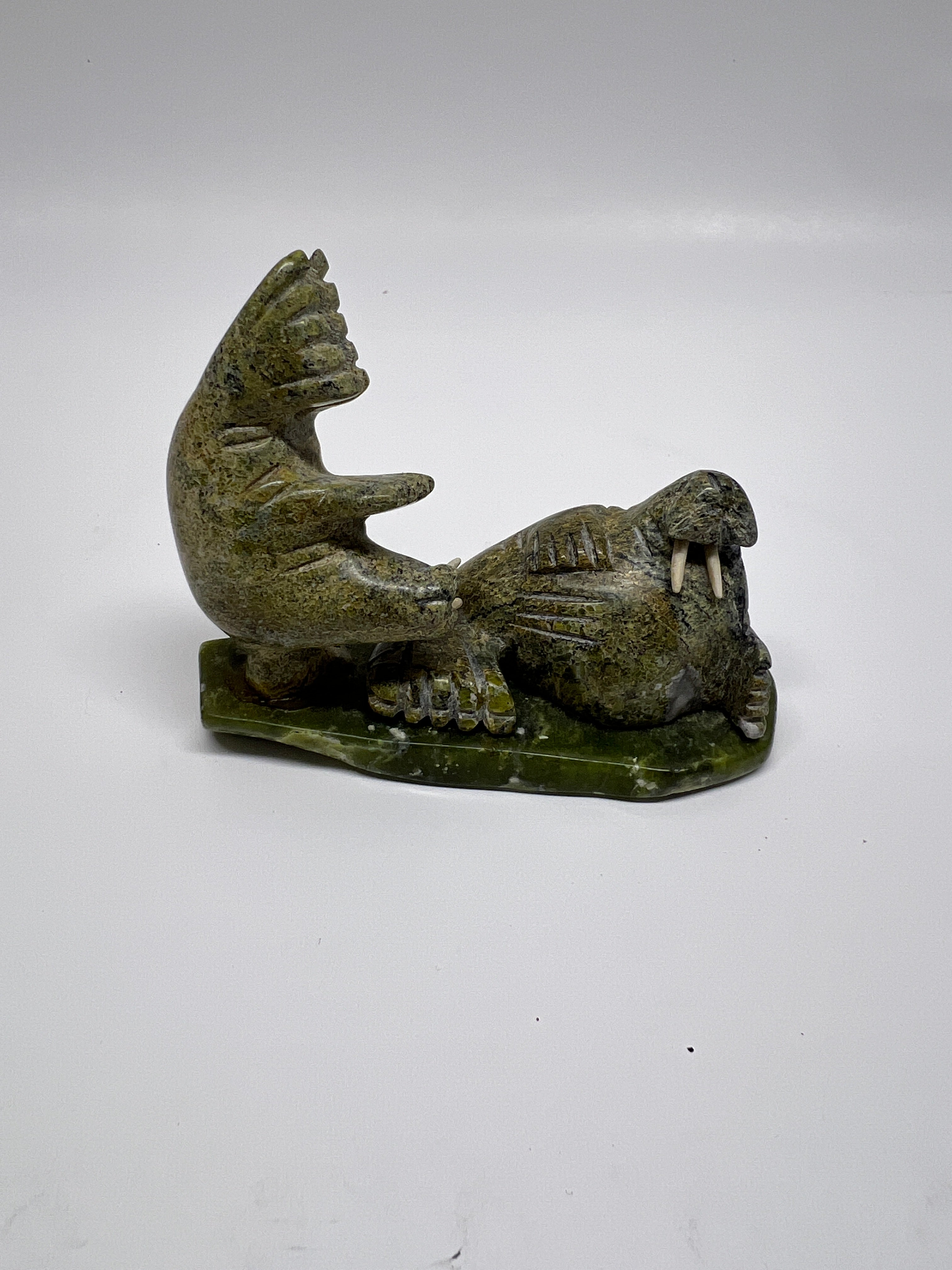 Hand-Carved Soapstone Inuit Art - Bear and Walrus Sculpture