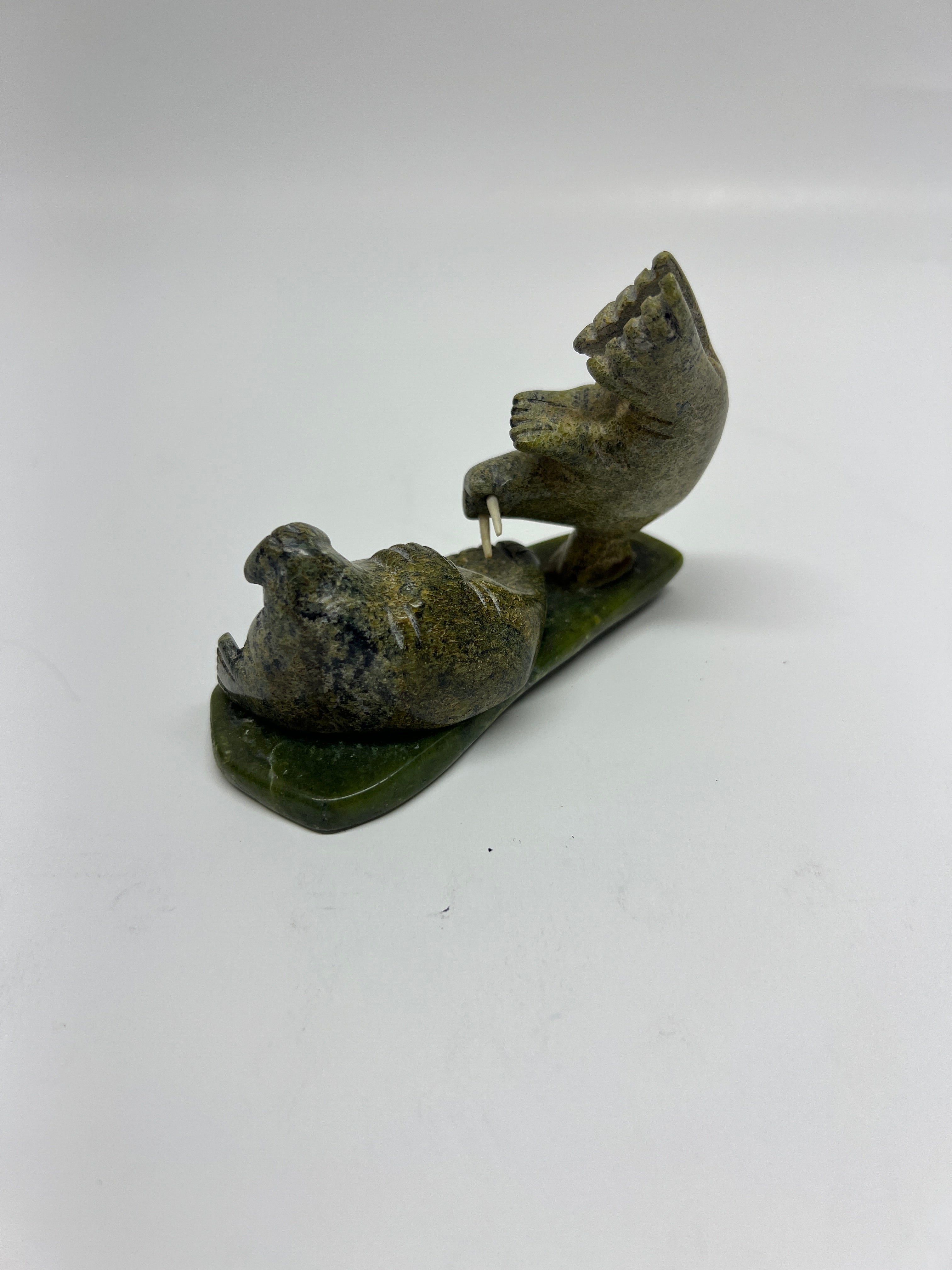 Hand-Carved Soapstone Inuit Art - Bear and Walrus Sculpture